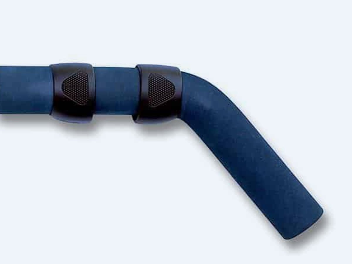 Neptune ice fishing rod with the patented angled blue foam handle